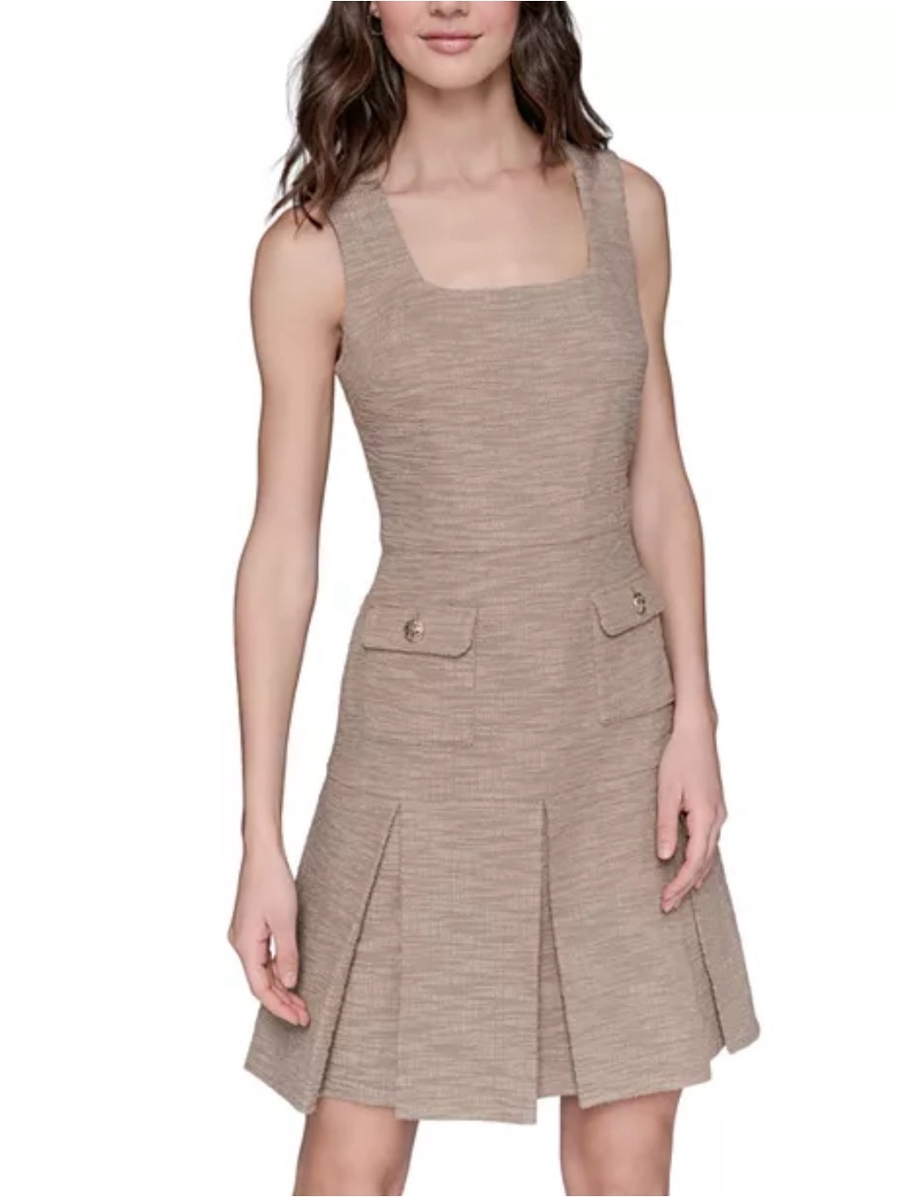 Karl Lagerfeld Taupe Textured Square-Neck Mini Dress